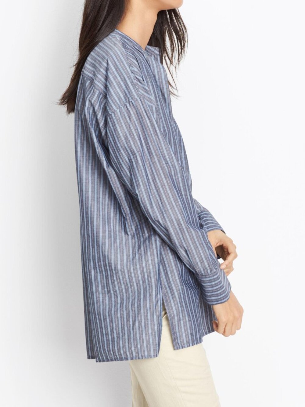 Vince Wide Stripe Oversized Pullover Blouse Coastal Chambray NWT Size S $295 - Picture 2 of 16
